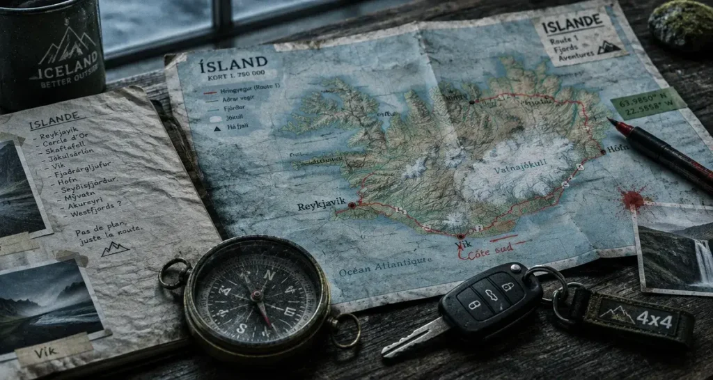 Voyage islande carte : routes et distances, Reykjavik vers la côte sud