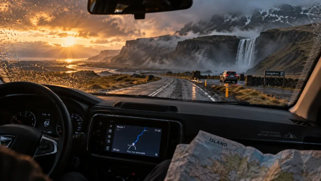 Voyage en Islande en juillet : route 1 humide et cascade depuis une voiture