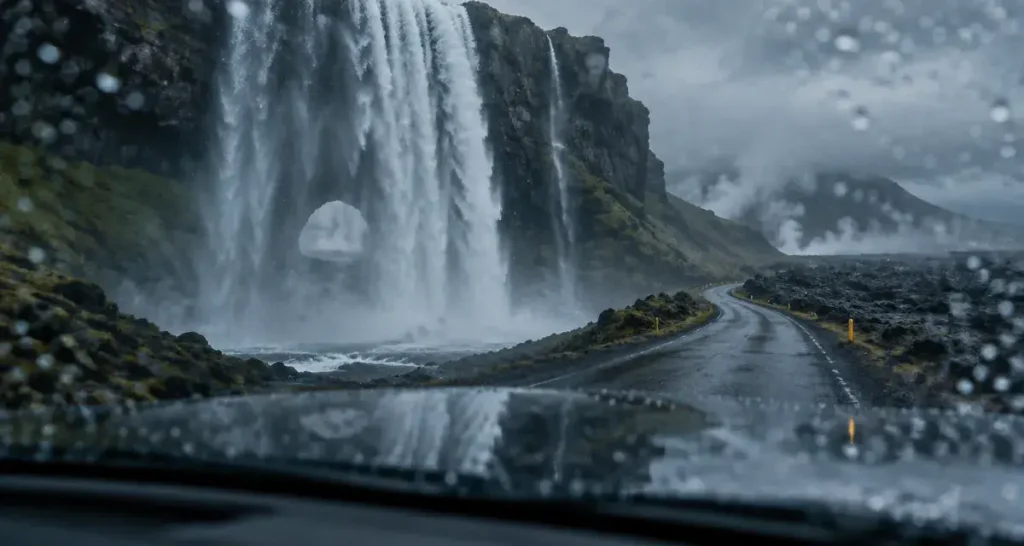 Voyage islande que faire : cascade et route près d’un glacier