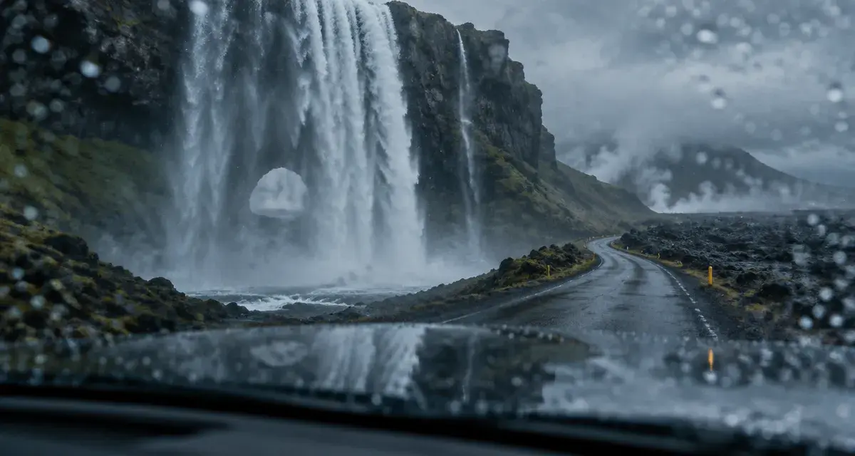 Voyage islande que faire : cascade et route près d’un glacier